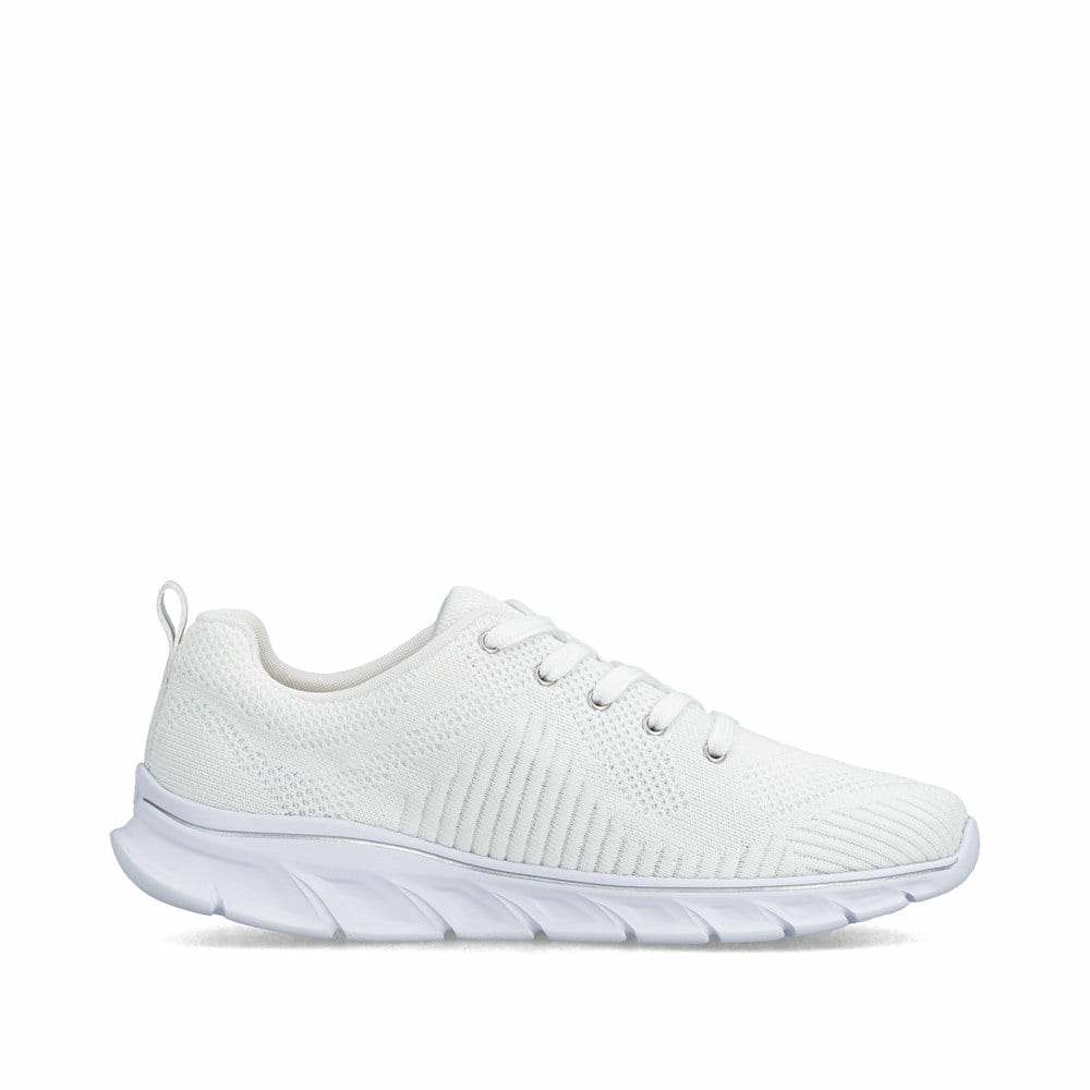Weiße vegane Rieker Damen Sneaker Low 54022-81 mit einer Schnürung. Schuh Innenseite.