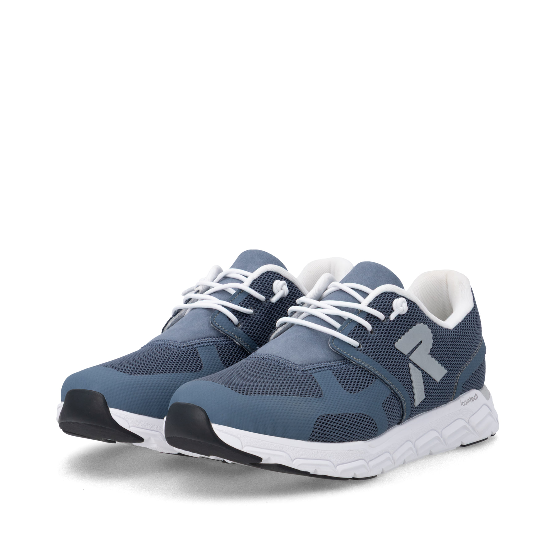 Baskets basses Rieker bleues pour femme M9000-12 avec lacets. Chaussures inclinées sur le côté.