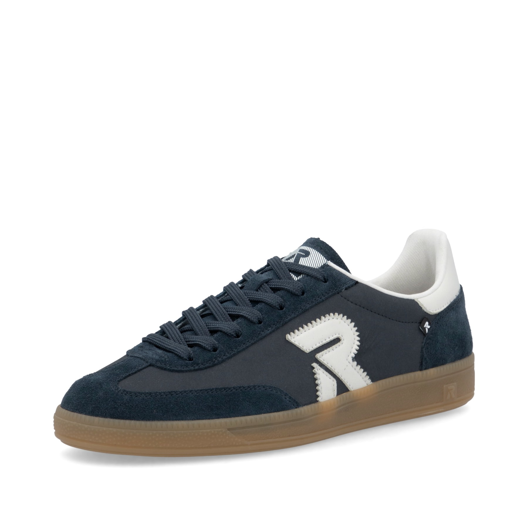 Blauweiße Rieker Herren Sneaker Low U2200-16 mit einer Schnürung. Schuh seitlich schräg.