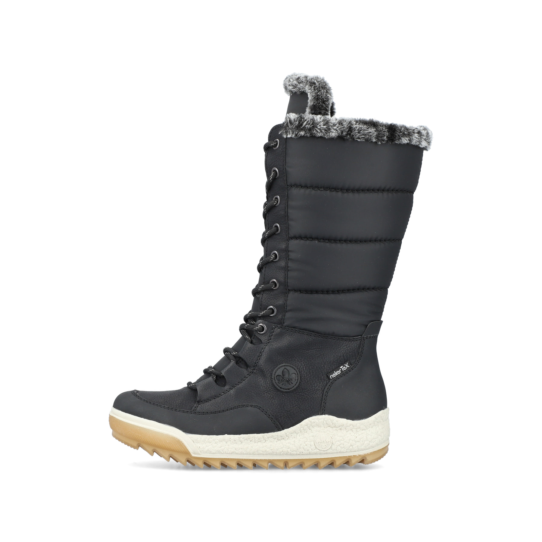 Bottes à lacets Rieker noires Y4760-00 avec membrane Rieker TEX hydrofuge. Côté extérieur de la chaussure.