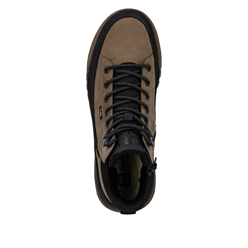 Braune Rieker Herren Schnürstiefel U1571-20 mit wasserabweisender TEX-Membran. Schuh von oben.