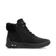 Schwarze Rieker Damen Schnürstiefel 44555-00 mit Rieker Air Sohlenfenster. Schuh von hinten.