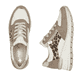 Beige Rieker Damen Sneaker Low N8308-64 mit Reißverschluss sowie Komfortweite G. Schuh von oben, liegend.