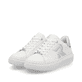 Weiße Rieker Damen Sneaker Low W1204-82 mit einer Schnürung. Schuhpaar seitlich schräg.