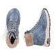 Blaubeige Rieker Damen Schnürstiefel 44530-14 mit Rieker Air Sohlenfenster. Schuh von oben, liegend.