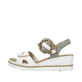 Weiße Rieker Keilsandaletten 67476-81 mit trendigen Schnalle. Schuh Außenseite.