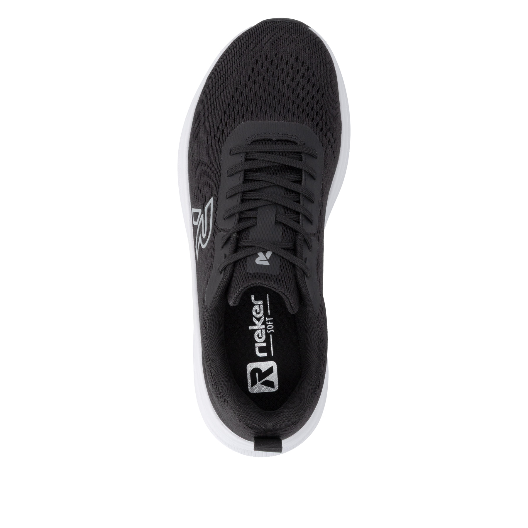 Baskets basses Rieker noires pour homme U4101-00 avec lacets. Chaussure vue de dessus.
