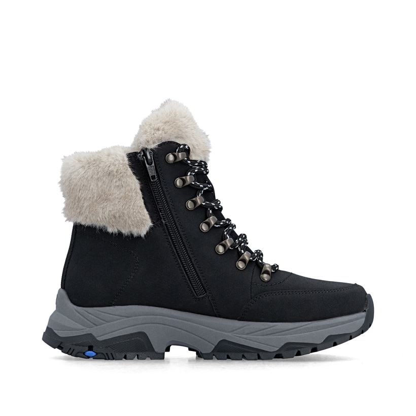 Schwarz-beige Rieker Damen Schnürstiefel Z3971-00 aus Rauleder mit Glacier Grip. Schuh Innenseite.