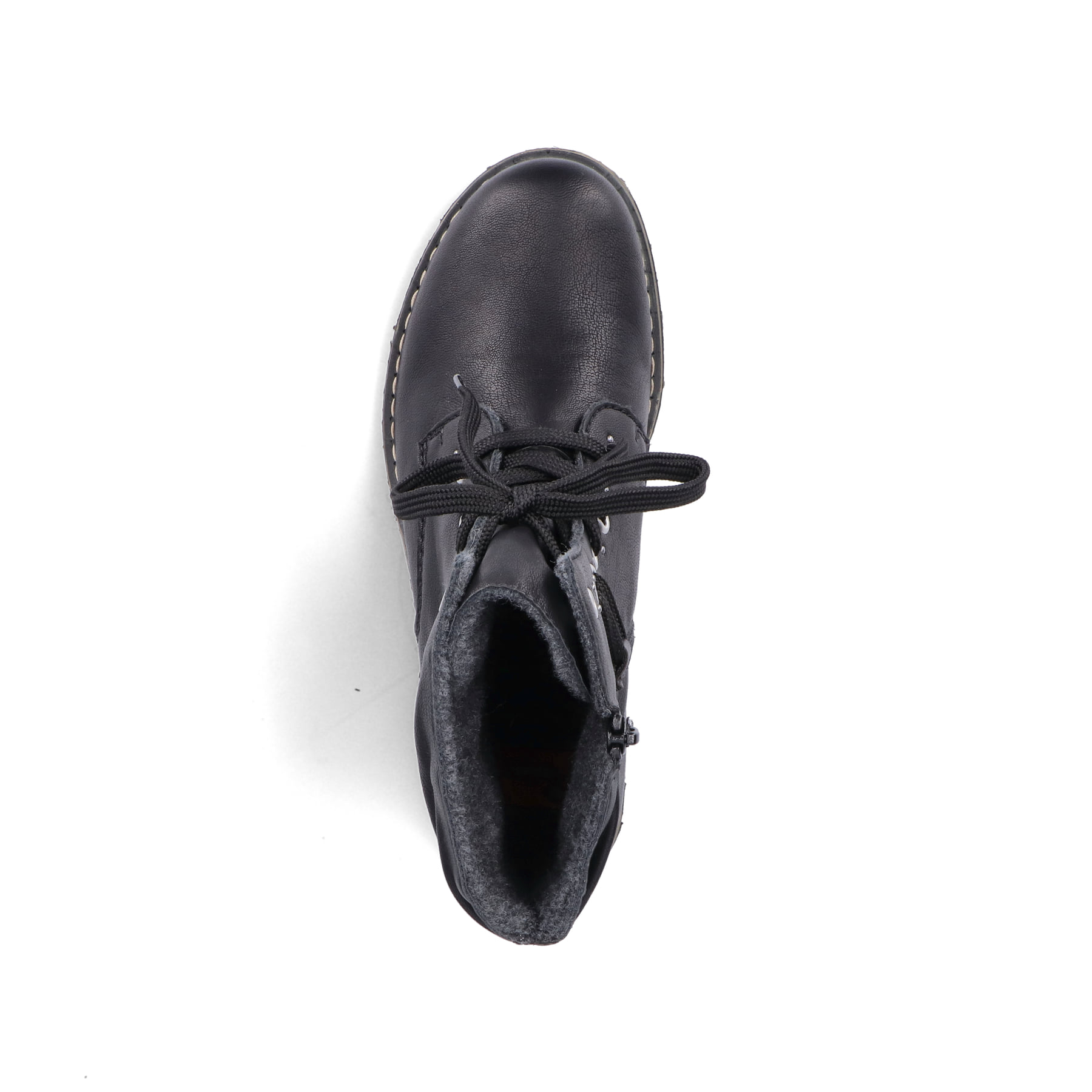 Bottes à lacets Rieker noires pour femme 71218-00 avec fermeture éclair. Chaussure vue de dessus.