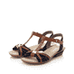Blaue Rieker Riemchensandaletten 63499-14 mit Klettverschluss sowie Ziernähten. Schuhpaar seitlich schräg.