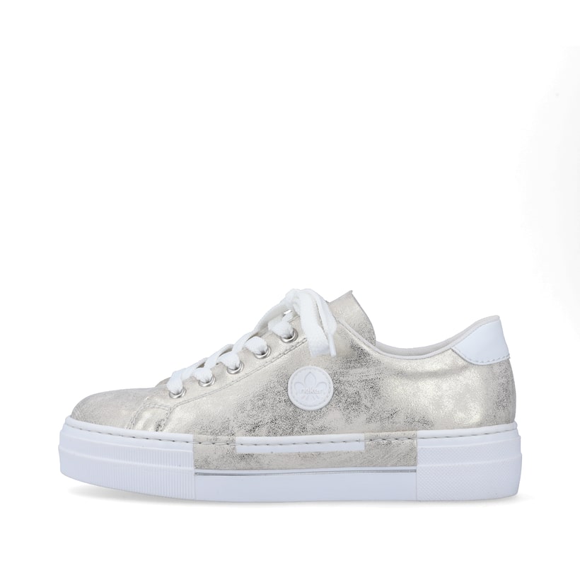 Metallische Rieker Damen Sneaker Low N49W1-90 mit einer Schnürung. Schuh Außenseite.