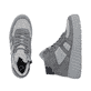 Dunkelgraue Rieker Damen Sneaker High N2515-45 mit Teddyfell-Details. Schuh von oben, liegend.