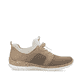 Braune Rieker Damen Slipper N4290-20 mit einem Gummizug. Schuh Innenseite.