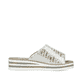 Silberne Rieker Damen Pantoletten V0290-90 mit einem Klettverschluss. Schuh Innenseite.