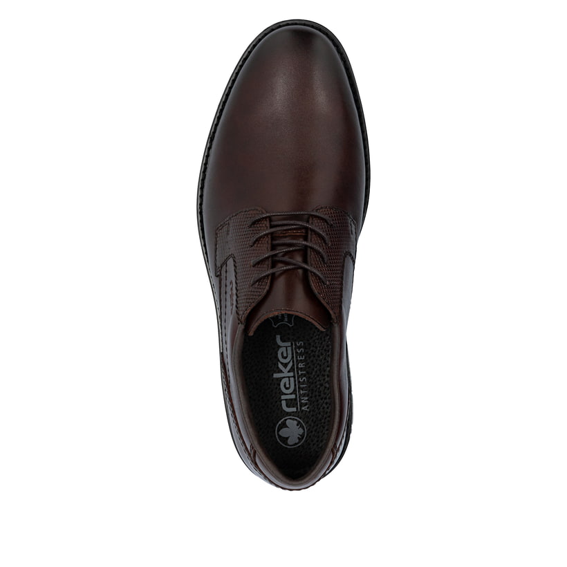 Dunkelbraune Rieker Herren Schnürschuhe 13523-25 aus Glattleder. Schuh von oben.