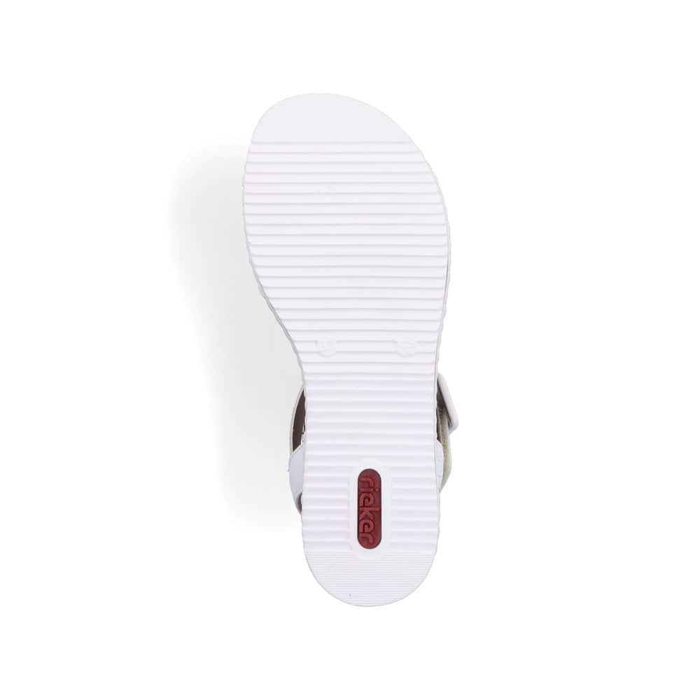 Beige Rieker Keilsandaletten V3660-60 mit trendigen Schnalle. Schuh Laufsohle.