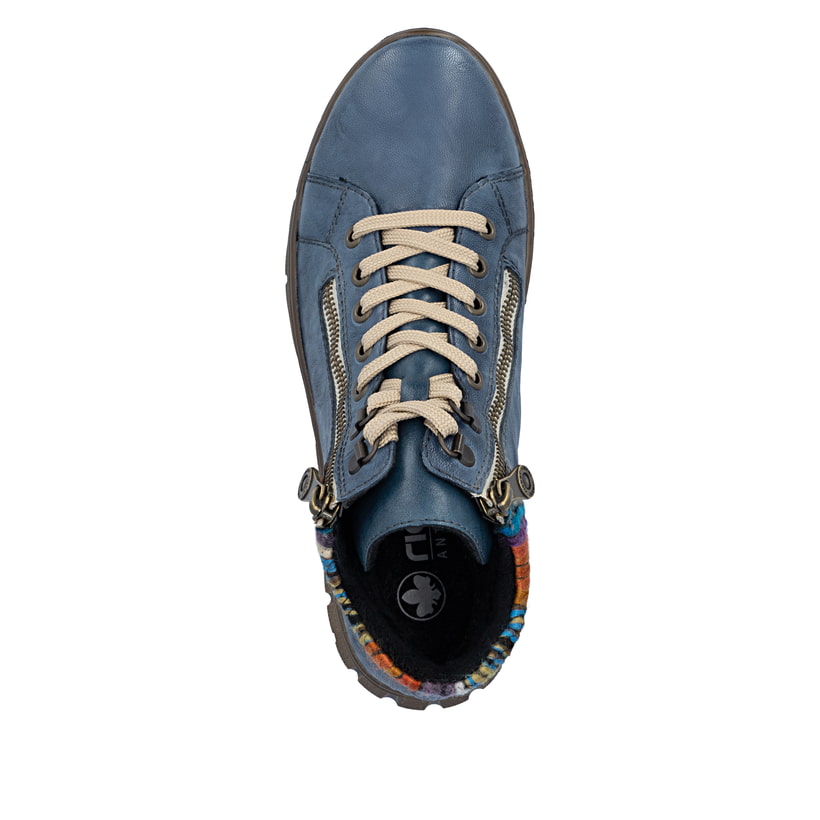 Blaue Rieker Damen Schnürstiefel N1305-14 aus Glattleder. Schuh von oben.