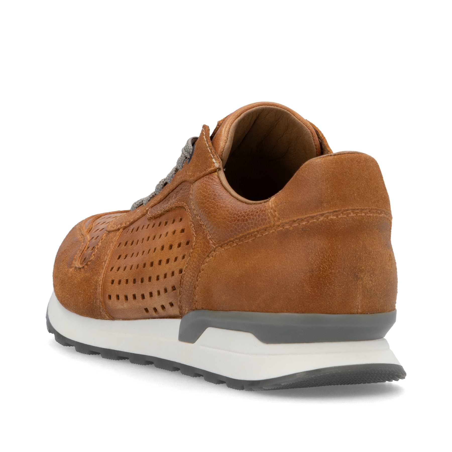 Braune Rieker Herren Sneaker Low U0312-24 mit Schnürung sowie Komfortweite G 1/2. Schuh von hinten.
