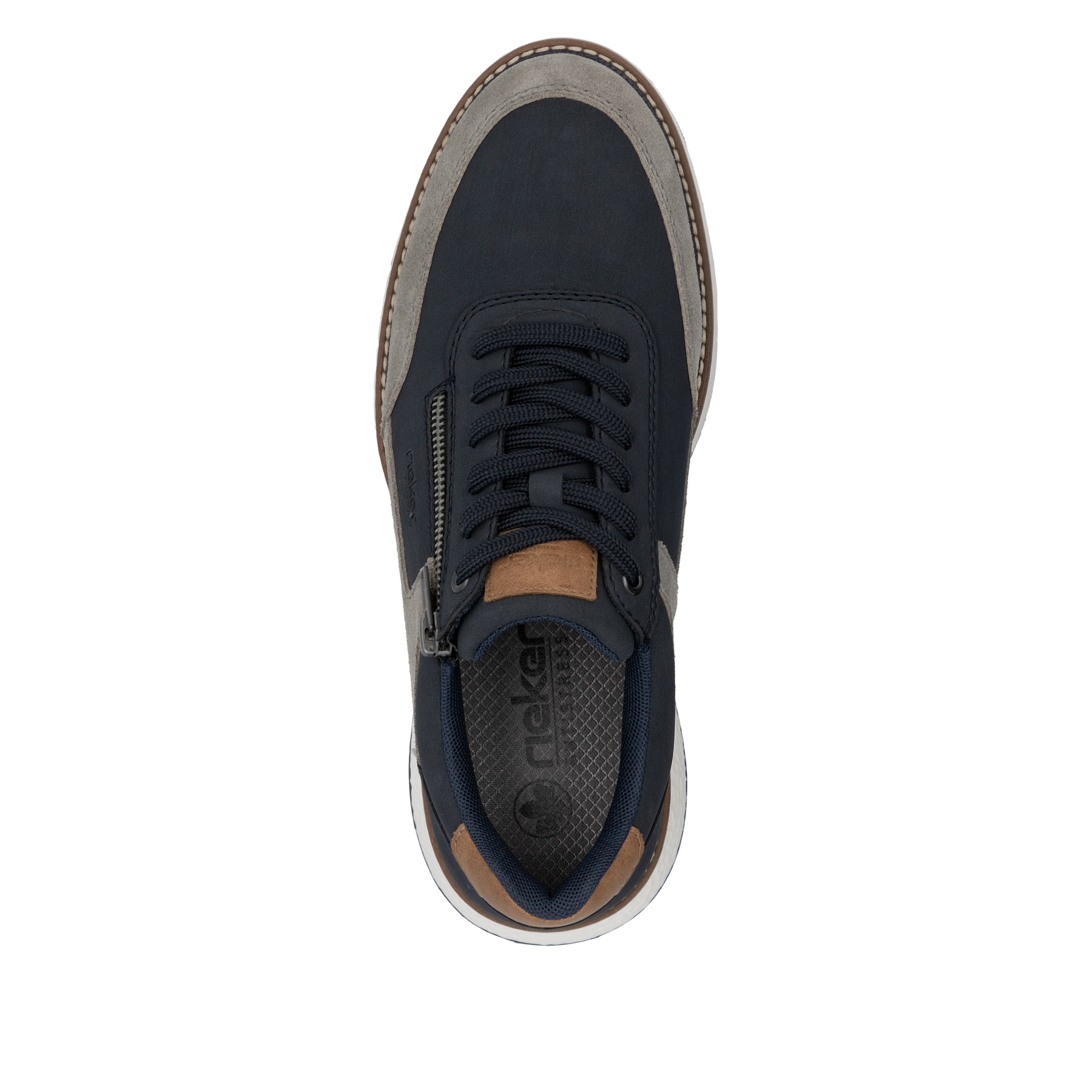 Blaue Rieker Herren Schnürschuhe 04401-14 mit einem Reißverschluss. Schuh von oben.