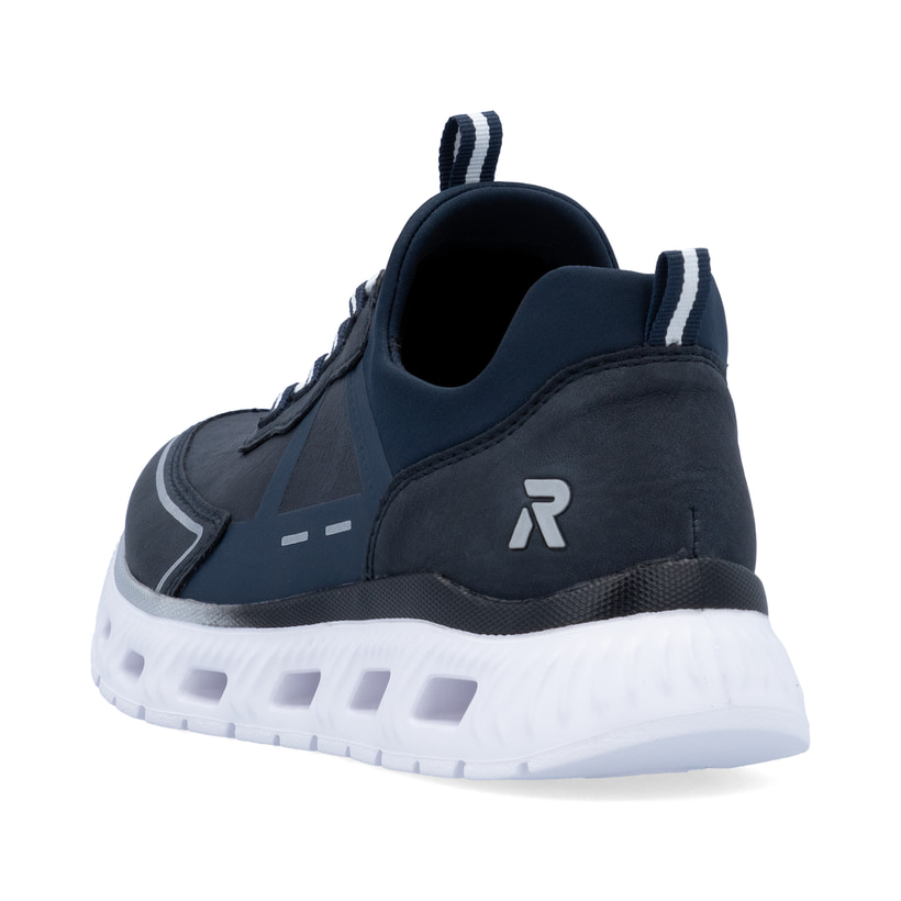 Baskets basses Rieker bleues végétaliennes pour femme M6062-14. Chaussure vue de l'arrière.