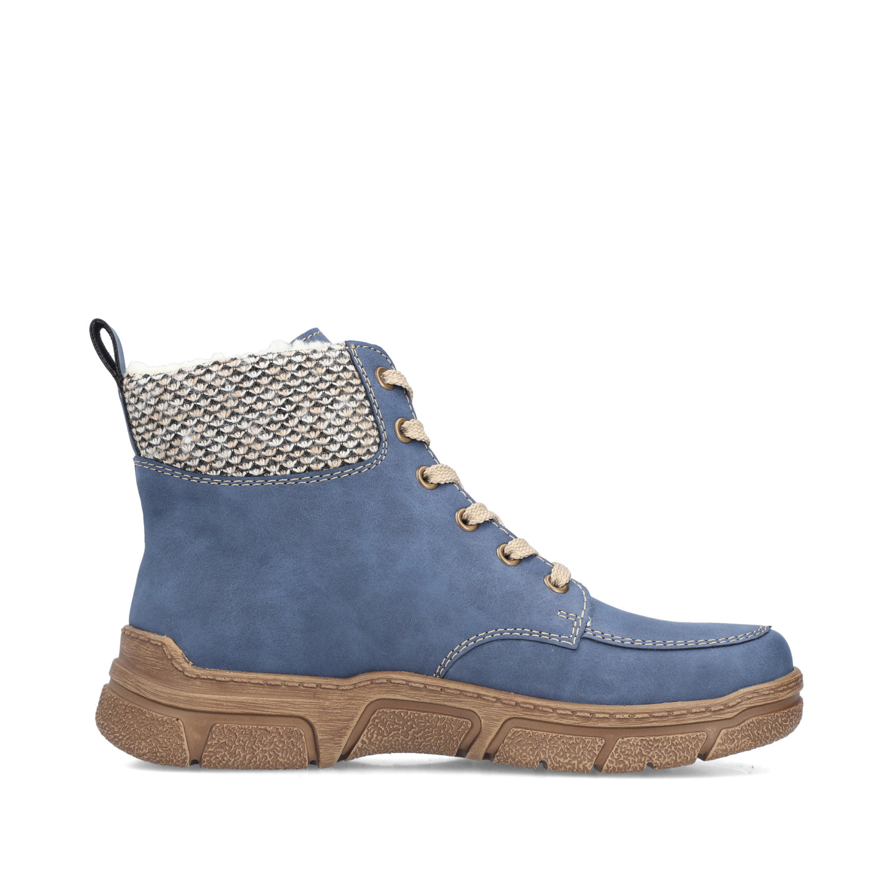 Blaue Rieker Damen Schnürstiefel 72330-14 mit Reißverschluss sowie Extraweite H. Schuh Innenseite.