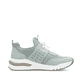 Grüne Rieker Damen Sneaker Low M6651-52 mit einem Gummizug sowie Extraweite H. Schuh Innenseite.