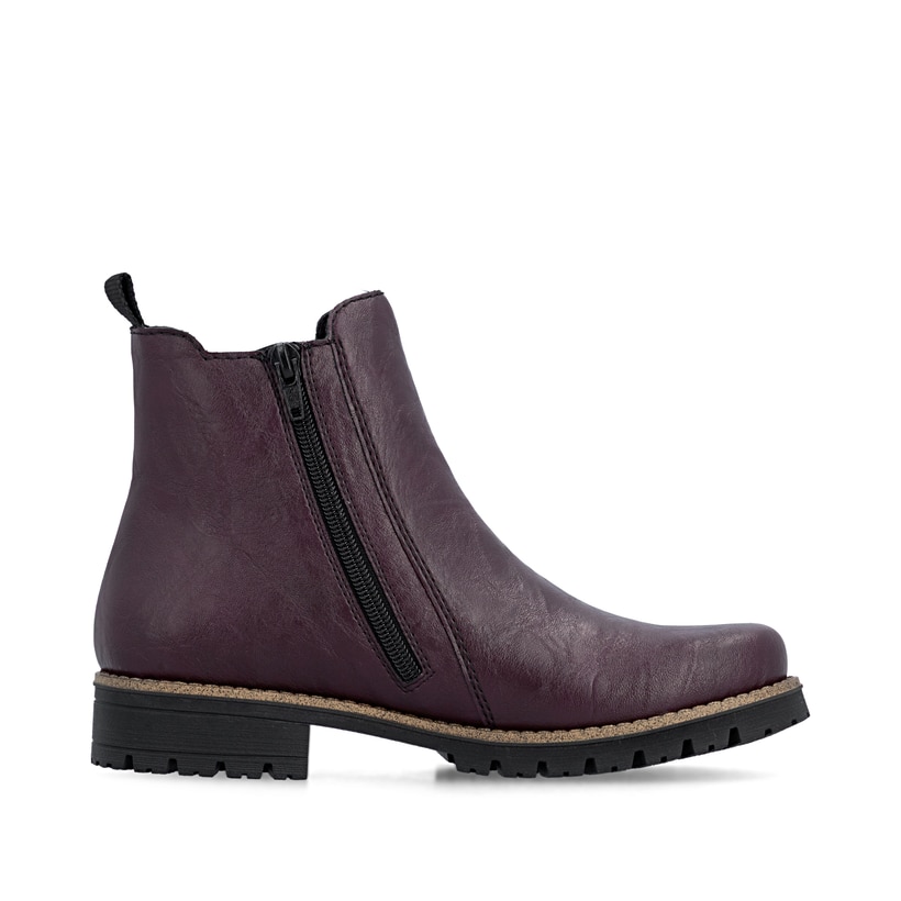 Brombeer-schwarze Rieker Damen Chelsea Boots 79592-30 mit einem Reißverschluss. Schuh Innenseite.