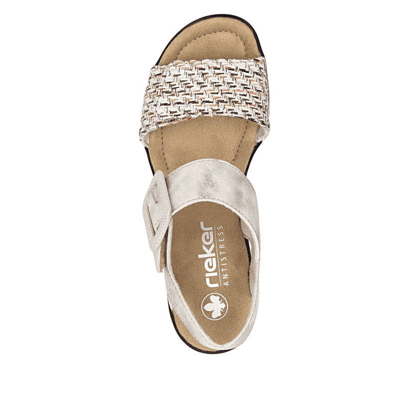 Beige Rieker Keilsandaletten 68172-60 mit trendiger Schnalle. Schuh von oben.