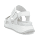 Weiße Rieker Damen Riemchensandalen W2950-80 mit einem Klettverschluss. Schuh von hinten.