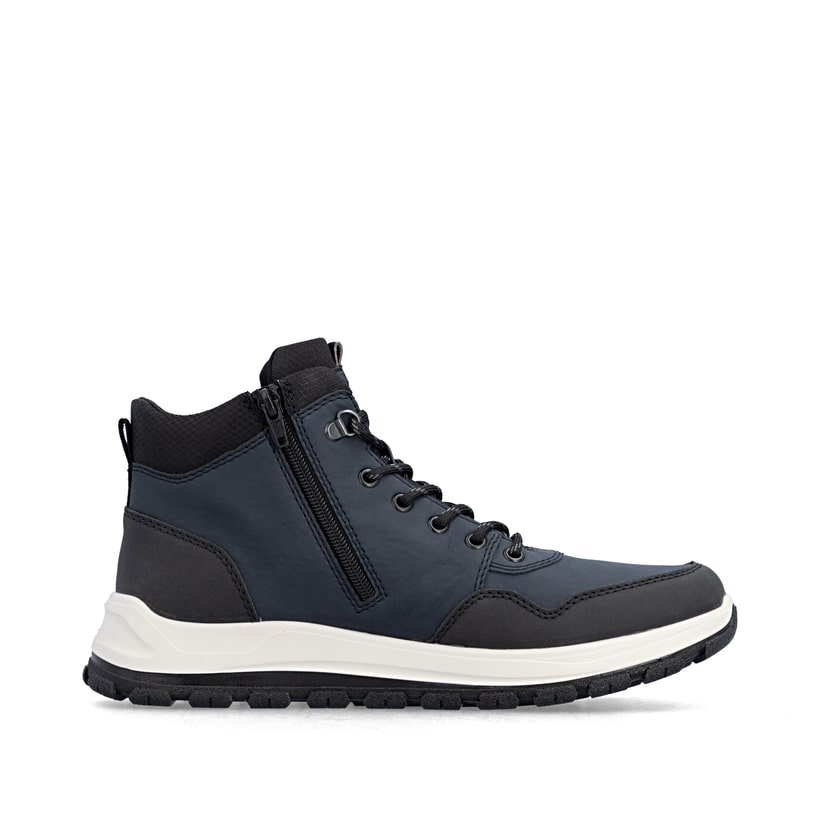 Dunkelblau-schwarze Rieker Herren Schnürstiefel B8120-14 mit Reißverschluss. Schuh Innenseite.