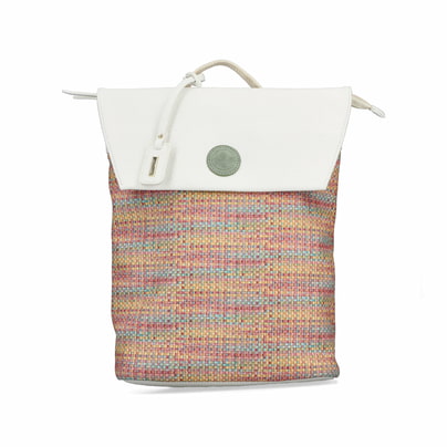 Rieker Rucksack H1386-90 in Bunt mit mit Weboptik, Reißverschluss und Laptopfach. Vorderseite.