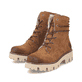 Kamelbraune Rieker Damen Schnürstiefel Y3329-24 mit einem Reißverschluss. Schuhpaar seitlich schräg.