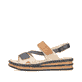 Schieferblaue Rieker Keilsandaletten 62967-14 mit einem Klettverschluss. Schuh Außenseite.