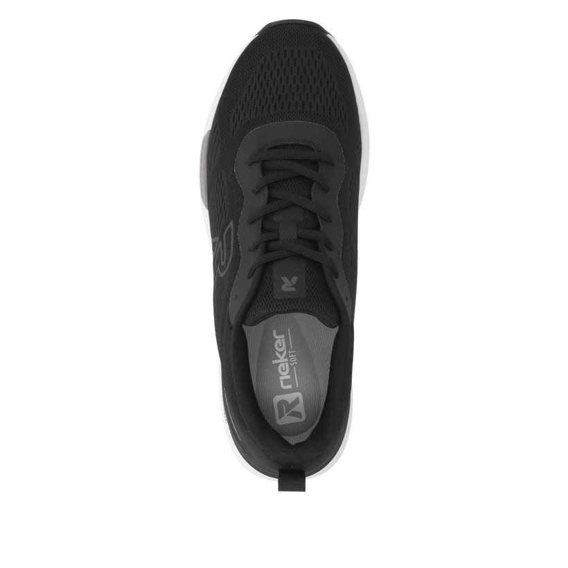 Baskets basses Rieker noires pour homme U1404-00 avec lacets. Chaussure vue de dessus.