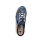 Blaue Rieker Damen Clogs N4210-14 mit einem Gummizug. Schuh von oben.