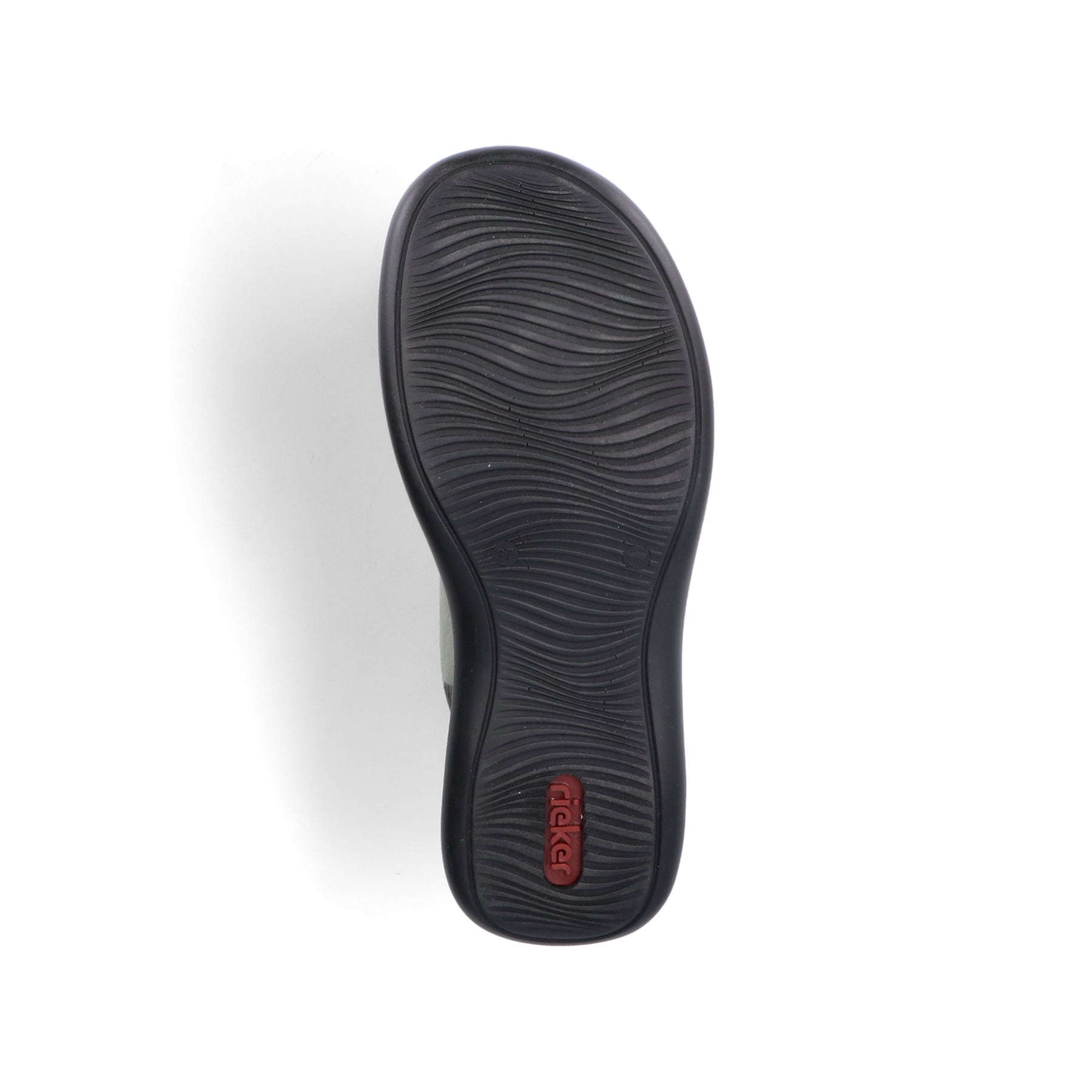 Grüne Rieker Ballerinas 46368-52 mit einem Klettverschluss. Schuh Laufsohle.