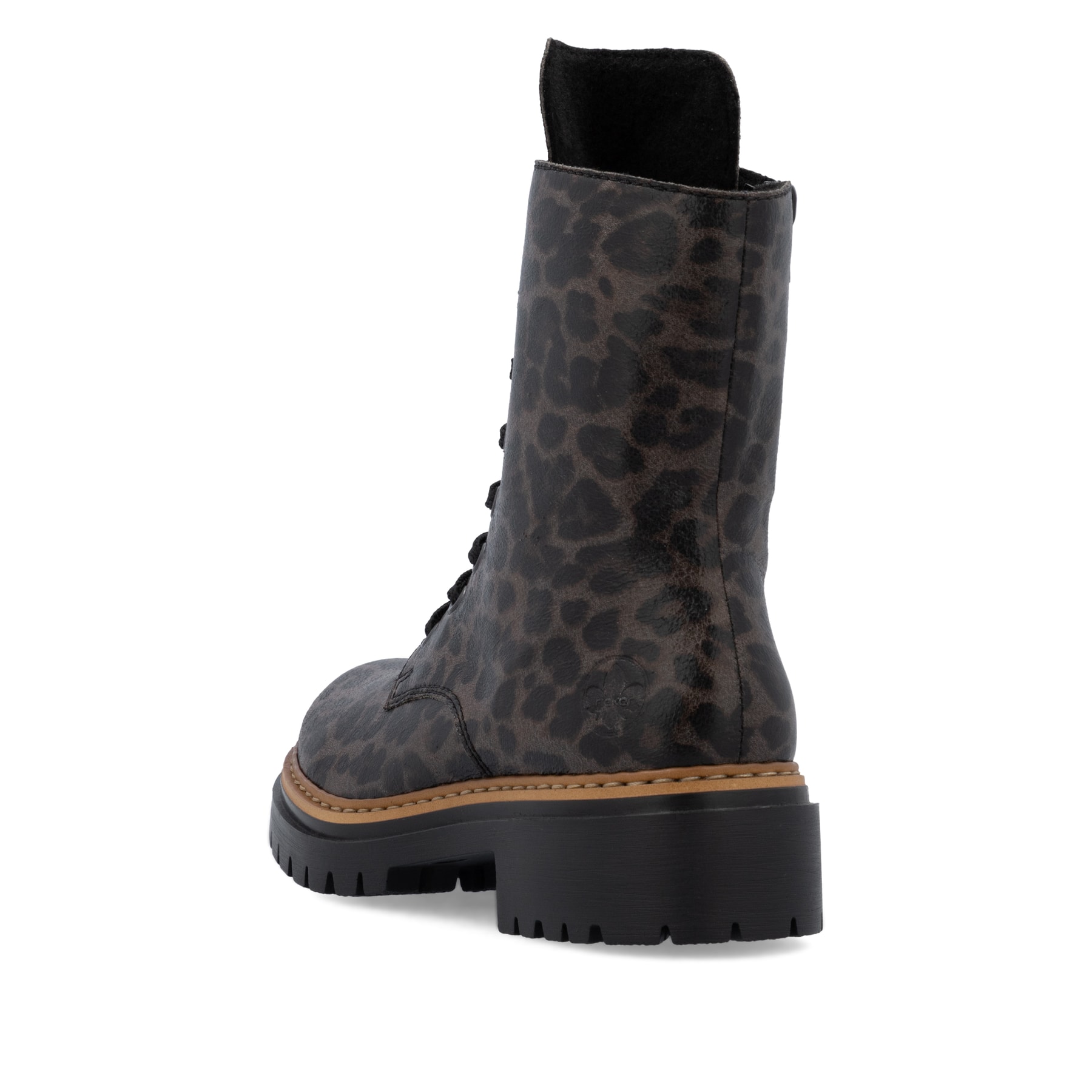 Biker Boots Rieker multicolores pour femme 72627-90 avec imprimé léopard. Chaussure vue de dessus.