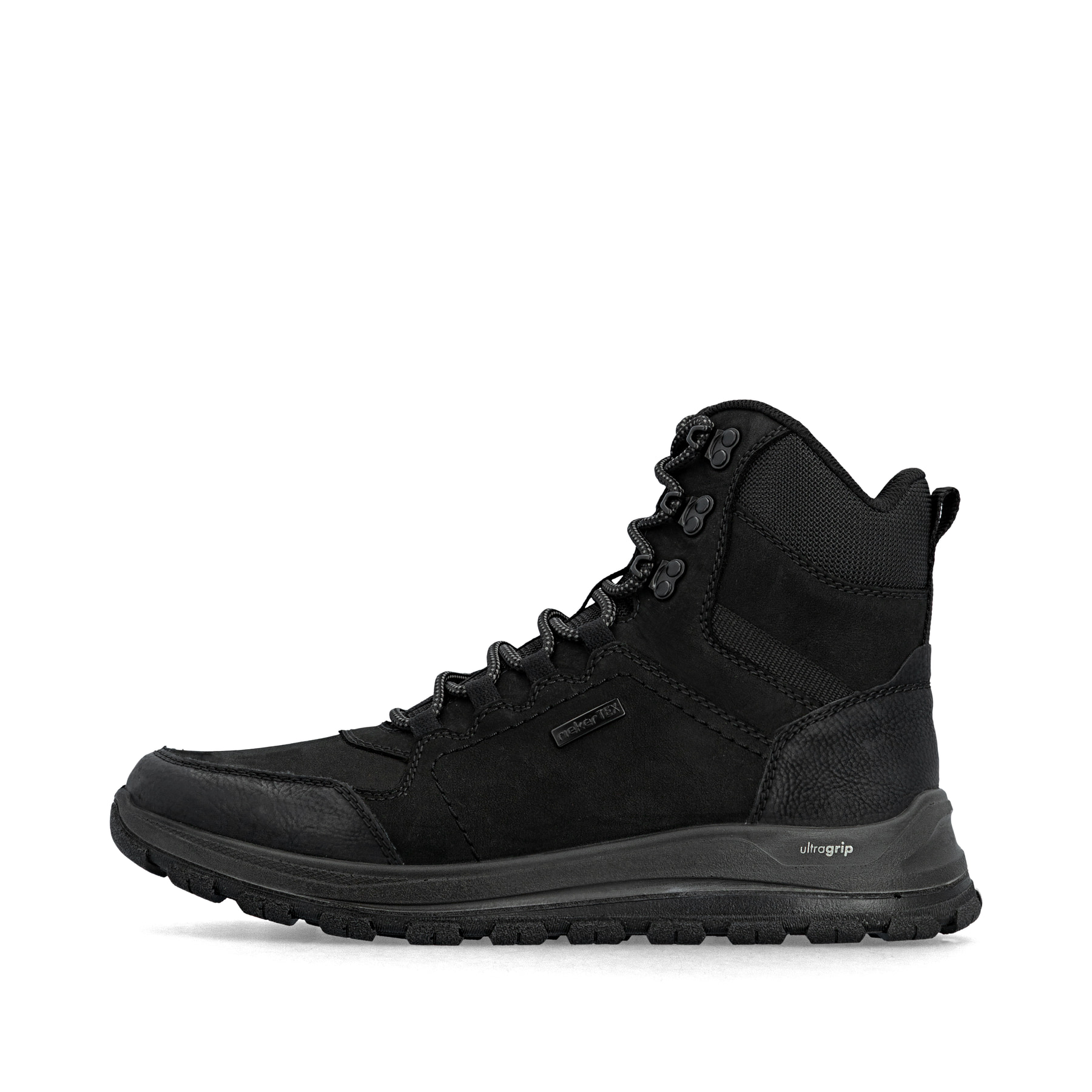 Schwarze Rieker Herren Schnürstiefel B8122-00 aus Rauleder. Schuh Außenseite.