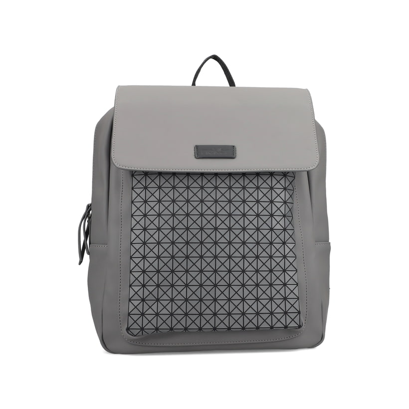 Rieker Rucksack H1649-40 in Grau mit Dreiecks-Musterung, mattem Finish und Handyfach. Vorderseite.