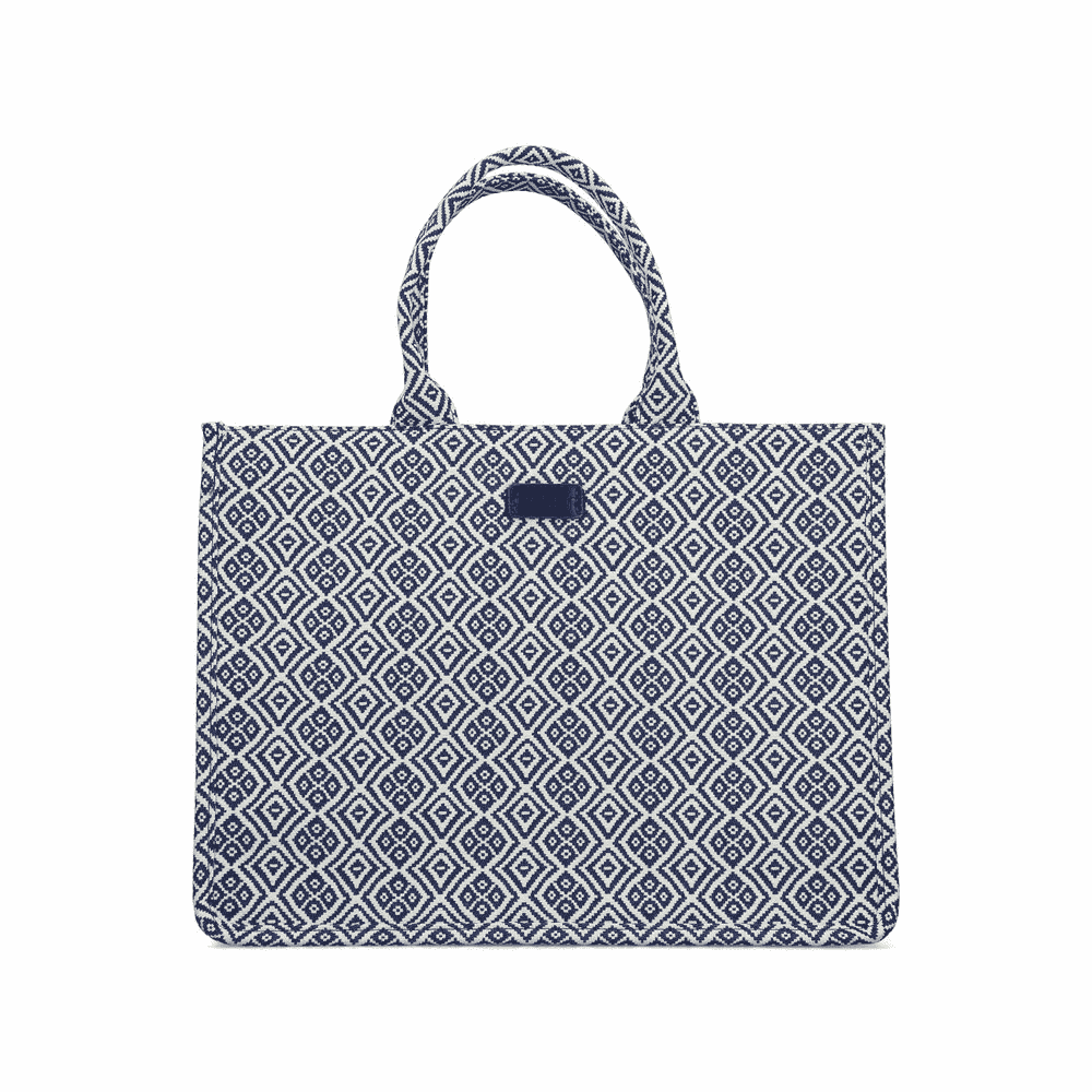 Rieker Shopper H1609-90 in Blau mit Stepoptik in Rautenmuster, geräumigem Hauptfach und Handyfach. Vorderseite.