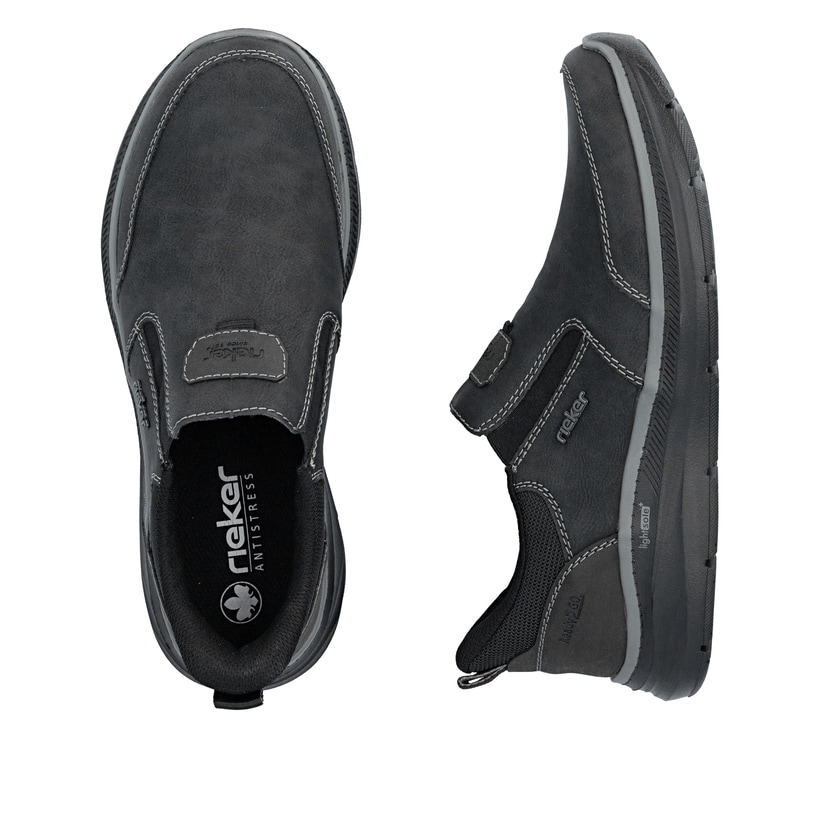 Schwarze Rieker Herren Slipper B1851-00 mit Ready2GO Schnell-Anziehfunktion. Schuh von oben, liegend.