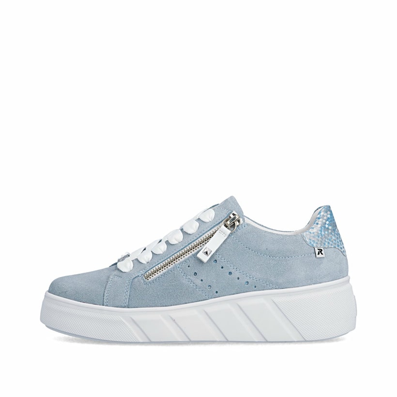 Blaue Rieker Damen Sneaker Low W2605-12 aus Rauleder. Schuh Außenseite.
