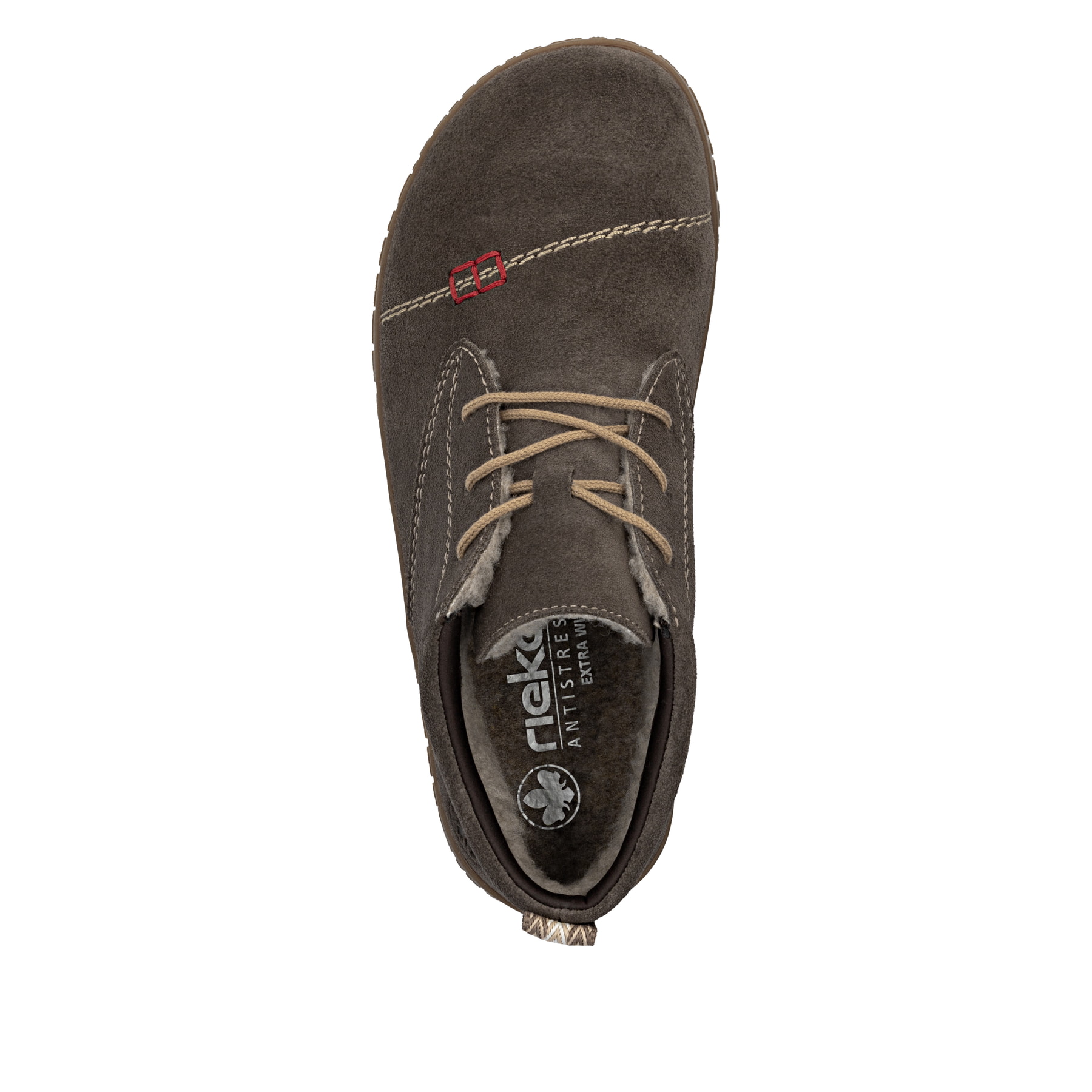 Bottes à lacets Rieker grises pour femmes 52323-45 en cuir velours. Chaussure vue de dessus.
