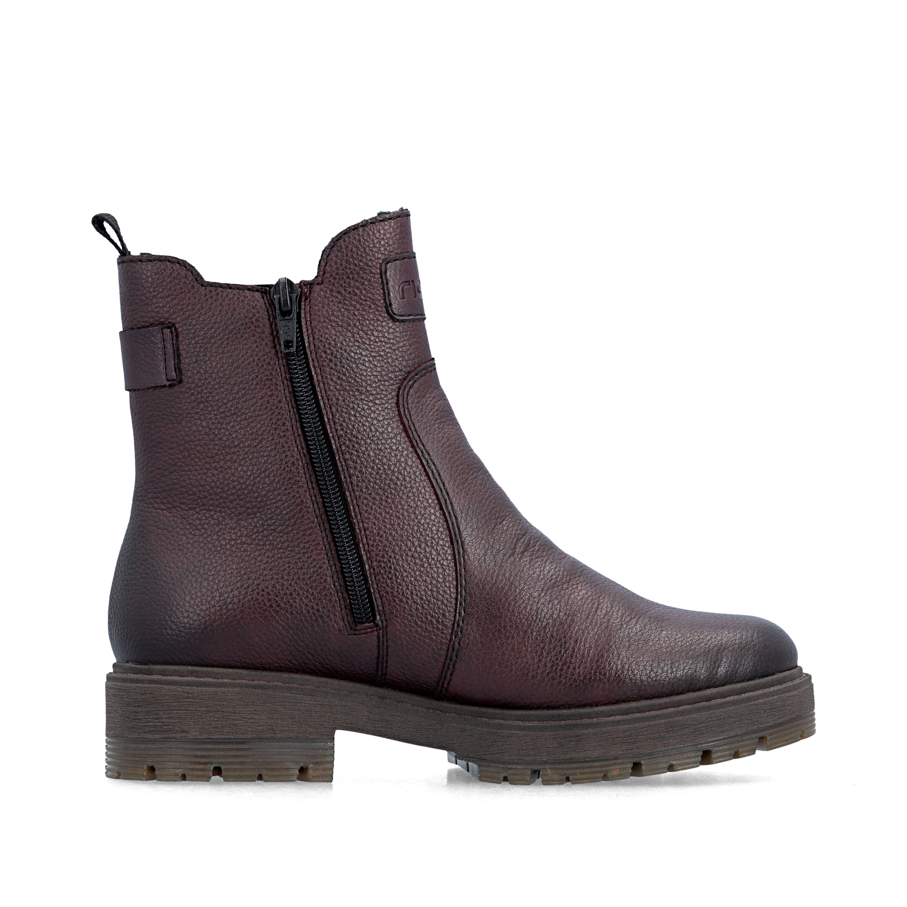 Dunkelrote Rieker Damen Chelsea Boots 75860-35 aus Glattleder mit Reißverschluss. Schuh Innenseite.
