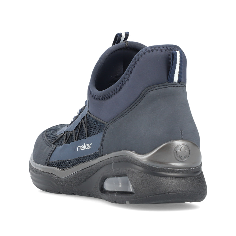 Chaussons Rieker bleus femme M5658-14 avec fenêtre de semelle Riek-Air. Chaussure vue de l'arrière.