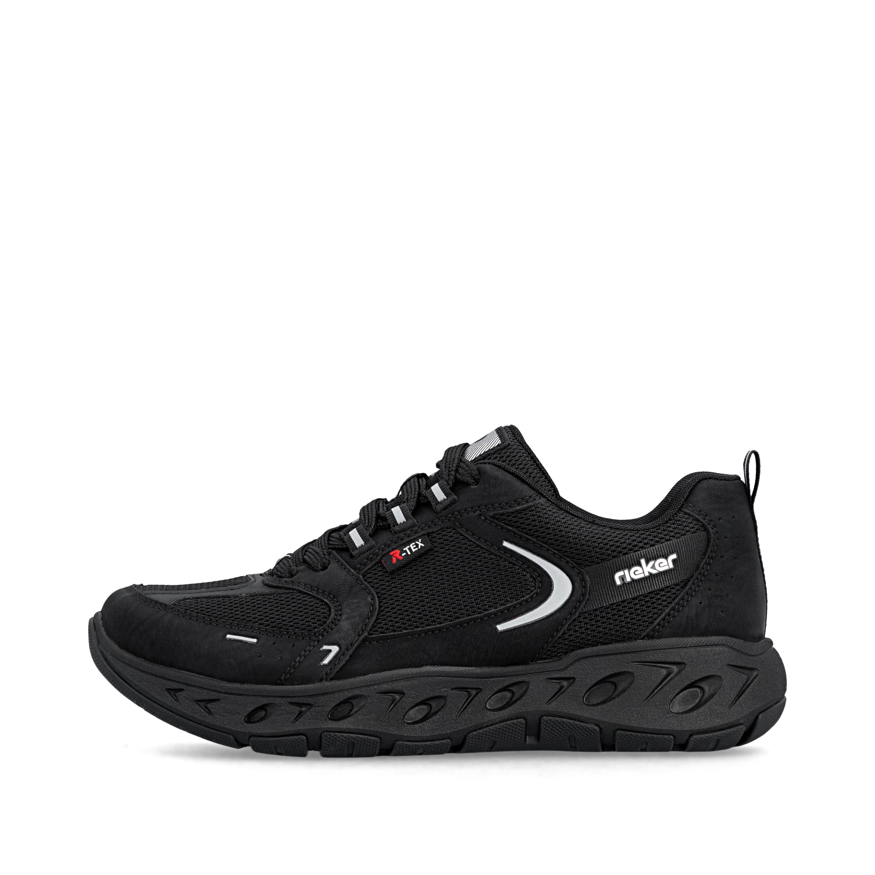Schwarze Rieker Damen Sneaker Low M6501-00 mit wasserabweisender TEX-Membran. Schuh Außenseite.