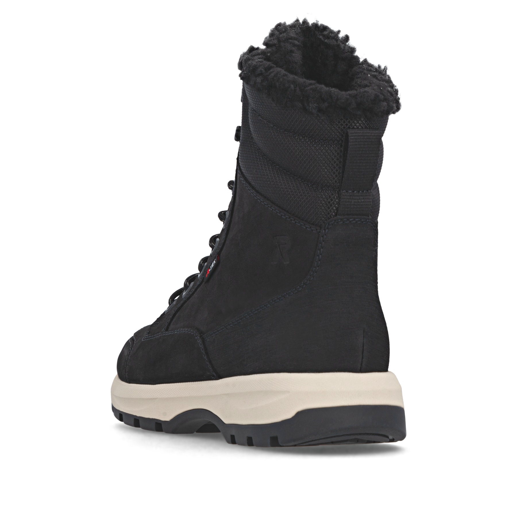 Schwarze Rieker Herren Schnürstiefel U1672-00 aus Rauleder. Schuh von hinten.