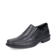 Schwarze Rieker Herren Slipper B0873-00 mit Elastikeinsatz sowie Extraweite H. Schuh Außenseite gespiegelt.