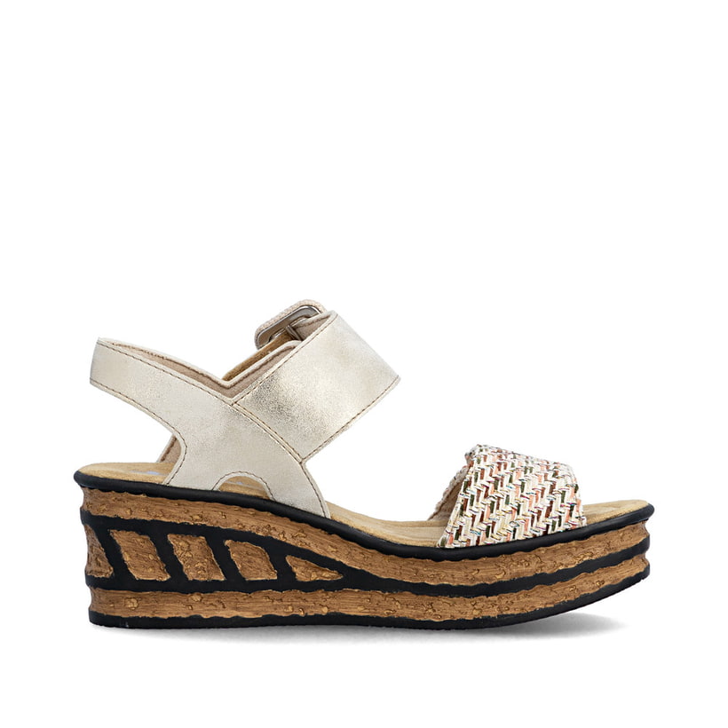 Beige Rieker Keilsandaletten 68172-60 mit trendiger Schnalle. Schuh Innenseite.
