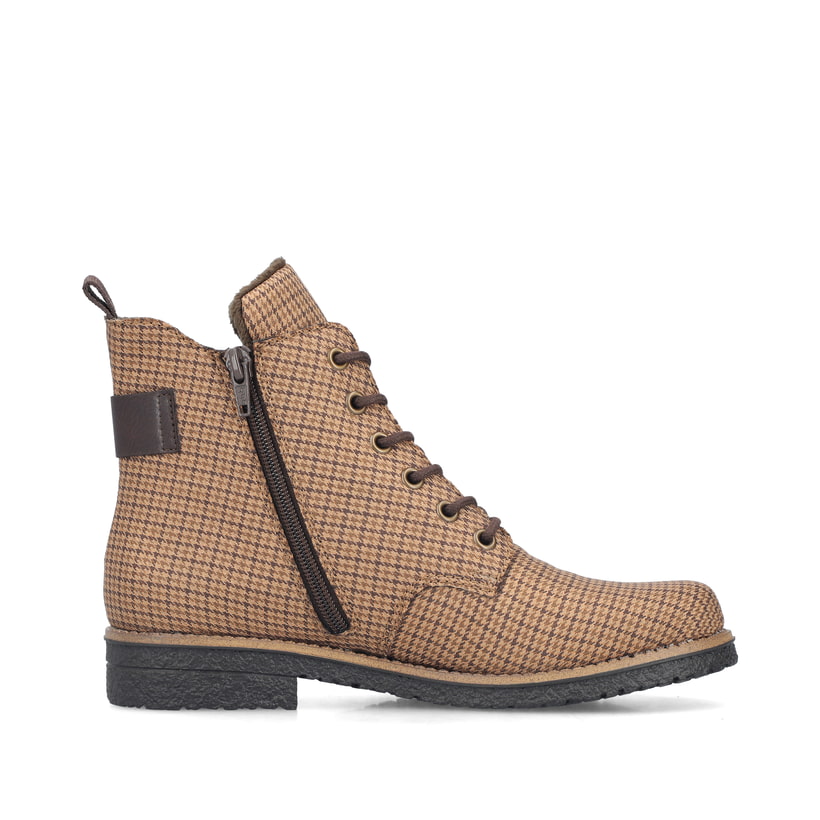 Beige Rieker Damen Schnürstiefel 73520-64 mit Deko-Schnalle. Schuh Innenseite.